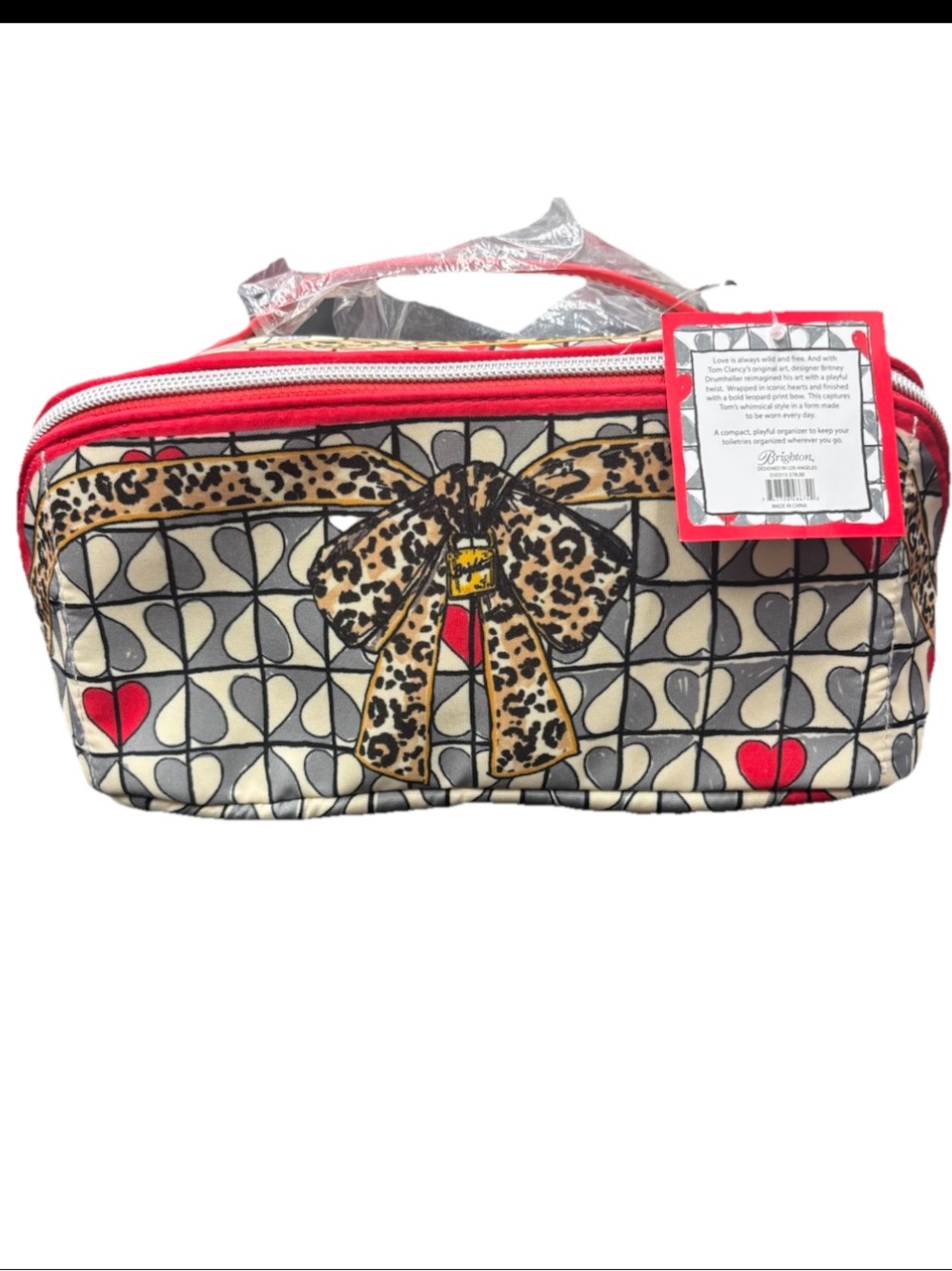 NWT Brighton Leopard Bow Cosmetic Case - Red & Cream Travel Bag